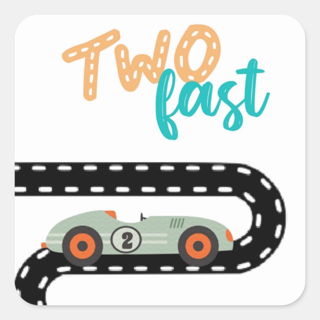 Sticker Carré Race Car Invitations Anniversaire, Deuxième Annive (Devant)