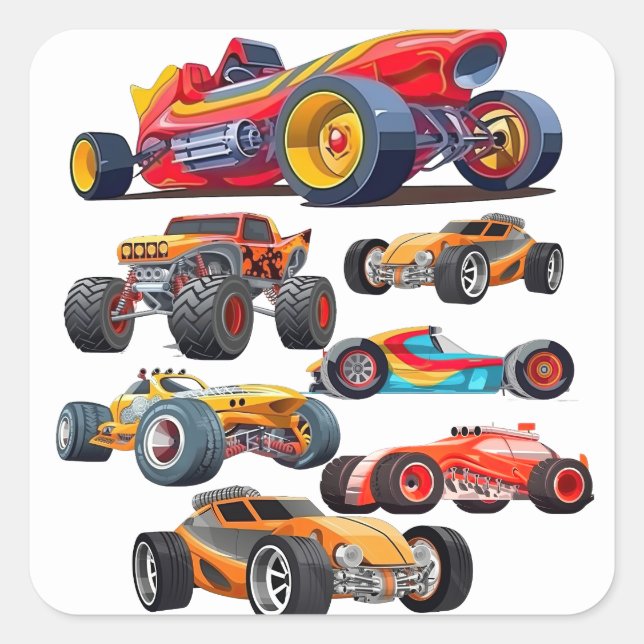 Sticker Carré Race Car Monster Truck Cars Conception de course (Devant)