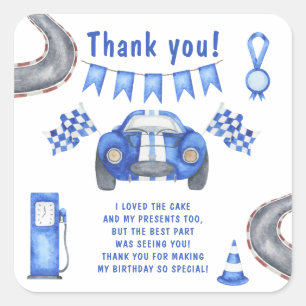 Sticker Carré Race Car Premier anniversaire Merci de fête