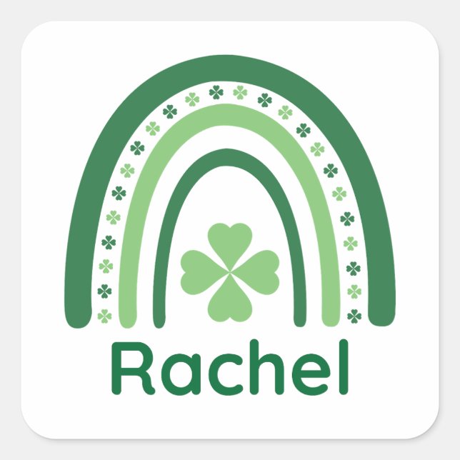 Sticker Carré Rachel Nom Clover Boho Rainbow (Devant)