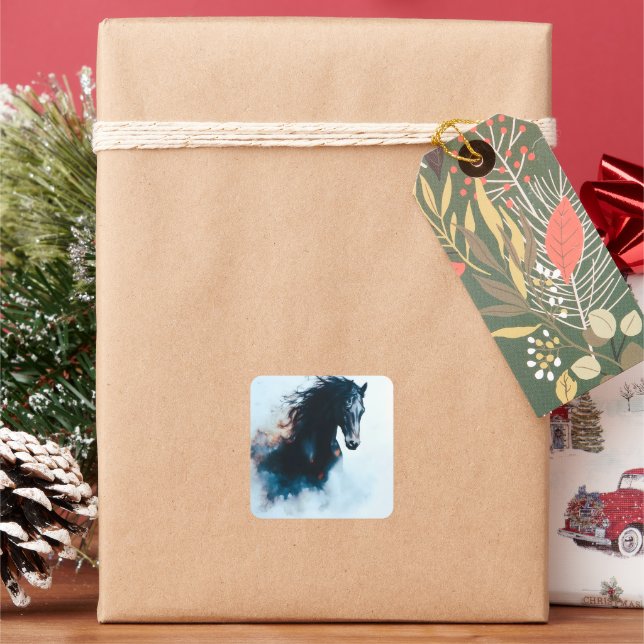 Sticker Carré  Racing Black Horse Portrait Minimalist (vacances)