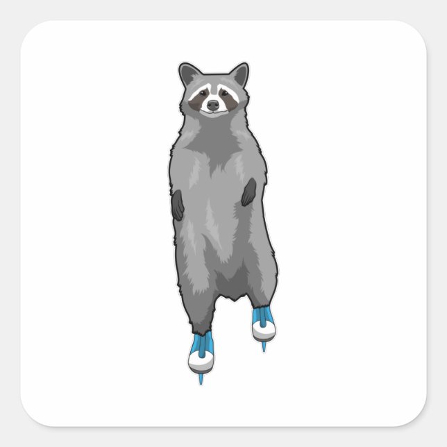 Sticker Carré Racon au patinage sur glace avec patins sur glace (Devant)