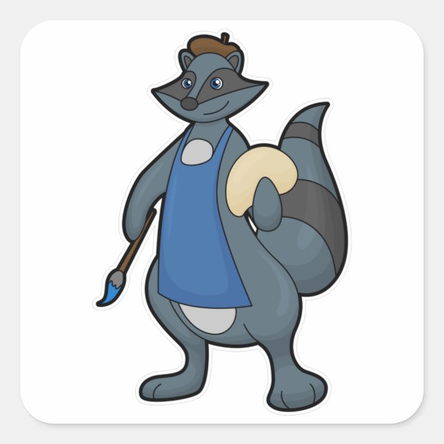 Sticker Carré Racon comme peintre avec pinceau (Devant)