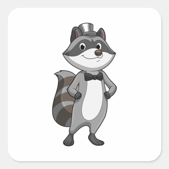 Sticker Carré Racoon comme groom avec Cravate (Devant)