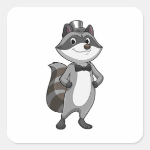 Sticker Carré Racoon comme groom avec Cravate