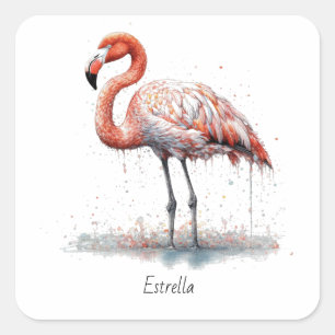 Sticker Carré Radiance Flamant : Art à l'aquarelle, personnalisé