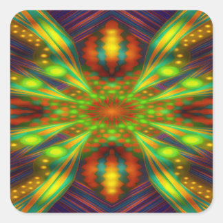 Sticker Carré Radiant Neon Starburst Kaleidoscope