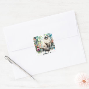Sticker Carré Ragdoll Beige Cute Chat dans la fenêtre Fleurs d'é