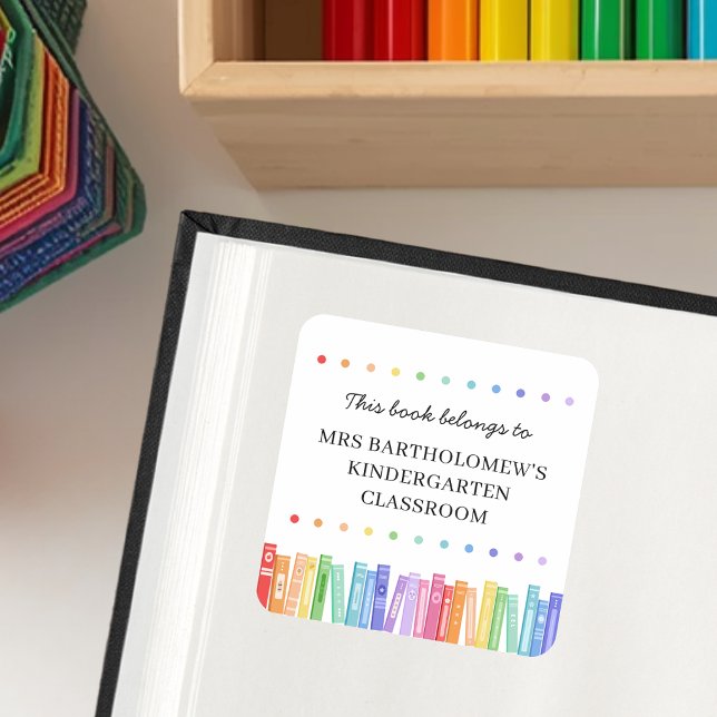 Sticker Carré Rainbow Colors This Book Belongs To Custom (Créateur téléchargé)