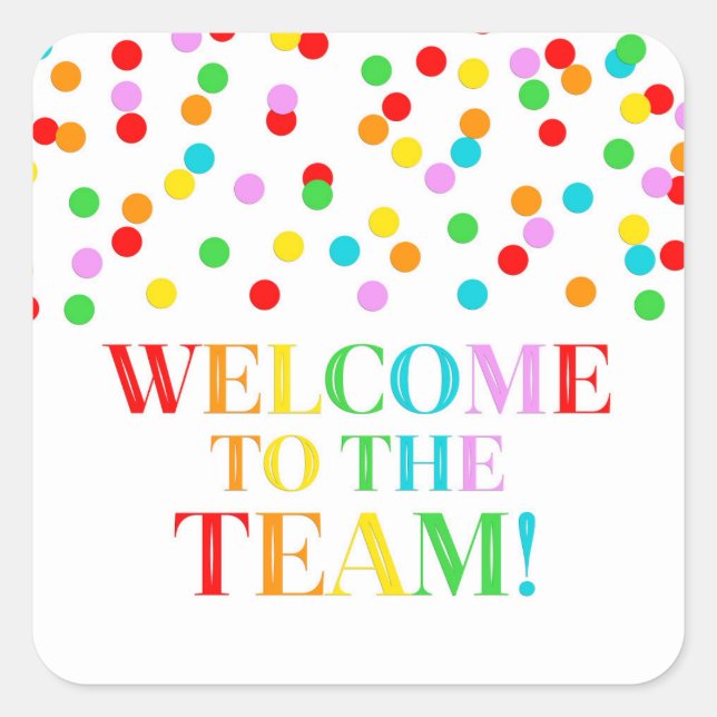 Sticker Carré Rainbow Confetti Bienvenue dans l'équipe (Devant)