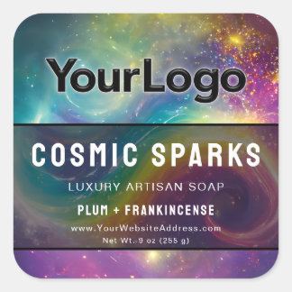Sticker Carré Rainbow Cosmic Galaxy Artisan Product Labels