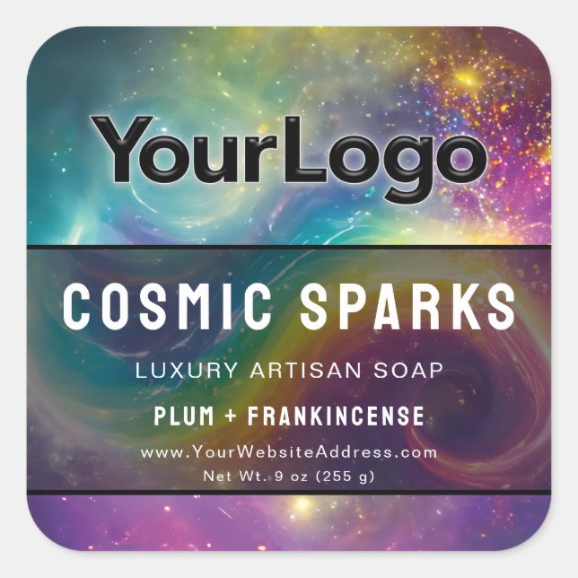Sticker Carré Rainbow Cosmic Galaxy Artisan Product Labels (Devant)
