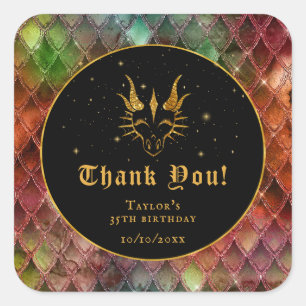Sticker Carré Rainbow Dragon Scales Or Anniversaire Merci