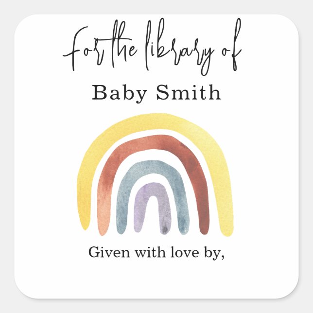 Sticker Carré Rainbow - ex-libris pour baby shower (Devant)
