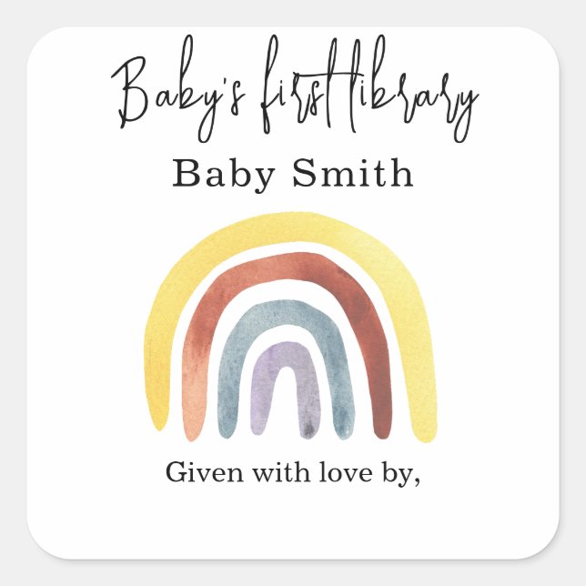 Sticker Carré Rainbow - ex-libris pour baby shower (Devant)