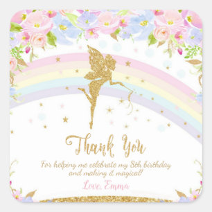 Sticker Carré Rainbow Fairy Anniversaire Fête Merci Favoriser