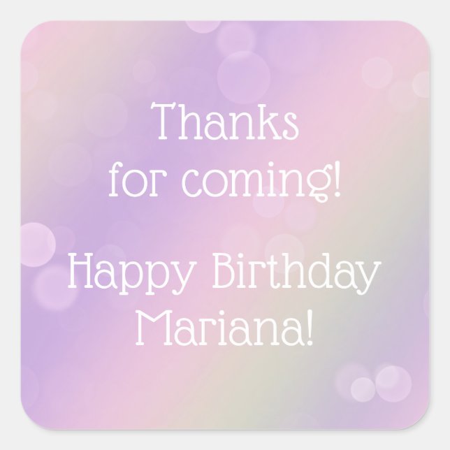 Sticker Carré Rainbow Fairy Lights Fille fête d'anniversaire (Devant)