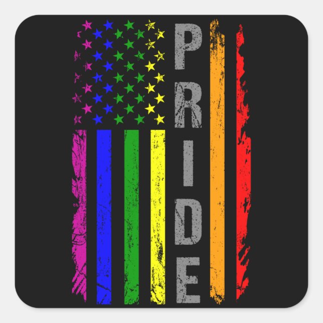 Sticker Carré Rainbow Flag American LGBT Prith Mois LGBTQ US (Devant)