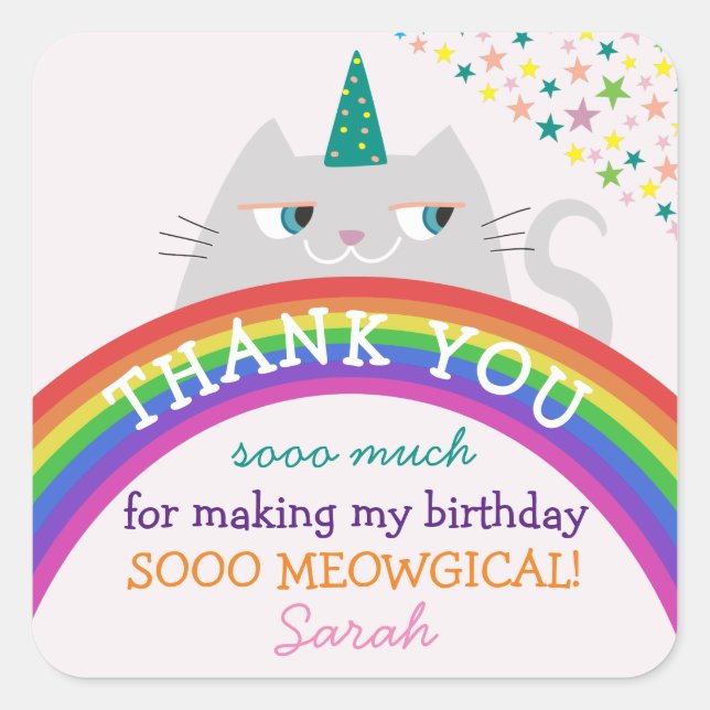 Sticker Carré Rainbow Girl Anniversaire Merci (Devant)