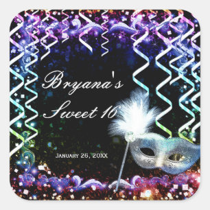 Sticker Carré Rainbow Glow Masquerade Masque fête d'anniversaire