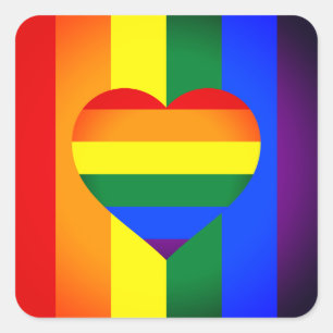 Sticker Carré Rainbow Heart & Pride Rainbow Flag / communauté LG