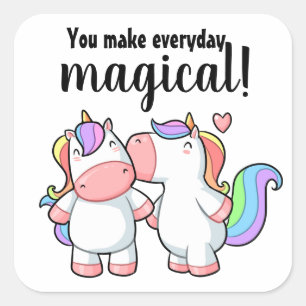 Sticker Carré Rainbow Kissing Unicorns Magique