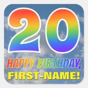 Sticker Carré Rainbow Look "20" & "HAPPY BANTHDAY", Nuages, Sky