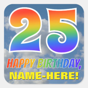Sticker Carré Rainbow Look "25" & "HAPPY BANTHDAY", Nuages, Sky