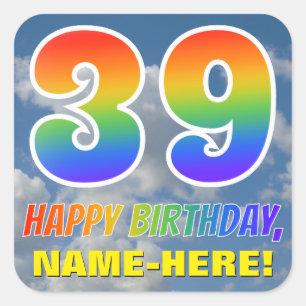 Sticker Carré Rainbow Look "39" & "HAPPY BANTHDAY", Nuages, Sky