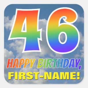 Sticker Carré Rainbow Look "46" & "HAPPY BANTHDAY", Nuages, Sky