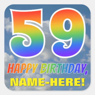 Sticker Carré Rainbow Look "59" & "HAPPY BANTHDAY", Nuages, Sky