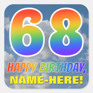 Sticker Carré Rainbow Look "68" & "HAPPY BANTHDAY", Nuages, Sky