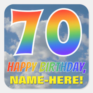 Sticker Carré Rainbow Look "70" & "HAPPY BANTHDAY", Nuages, Sky