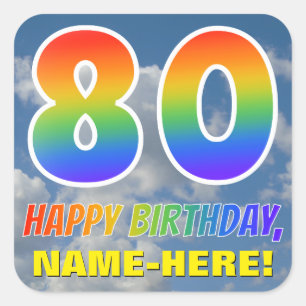 Sticker Carré Rainbow Look "80" & "HAPPY BANTHDAY", Nuages, Sky