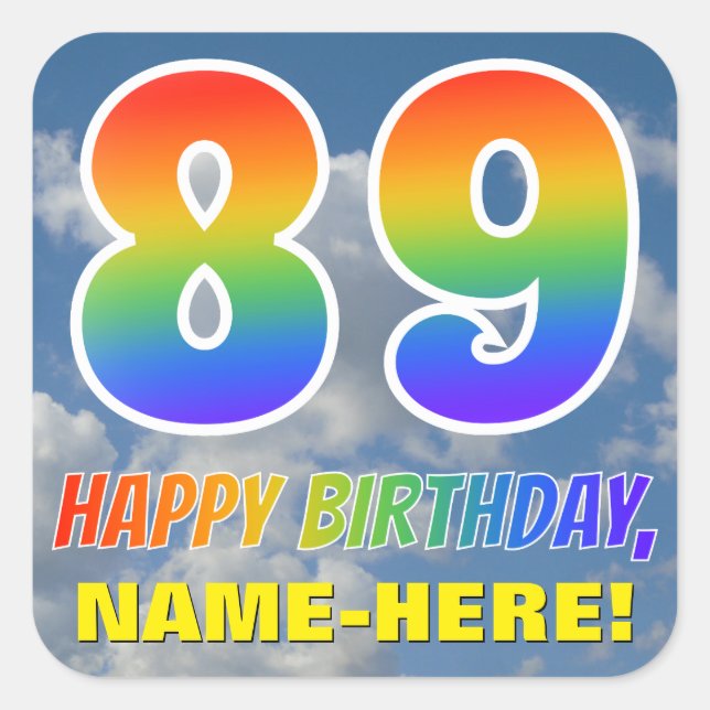 Sticker Carré Rainbow Look "89" & "HAPPY BANTHDAY", Nuages, Sky (Devant)