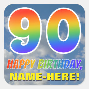 Sticker Carré Rainbow Look "90" & "HAPPY BANTHDAY", Nuages, Sky
