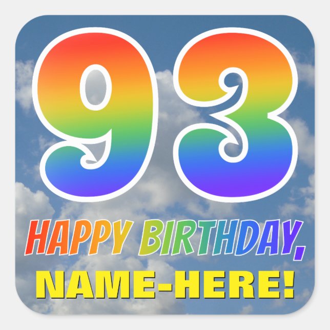 Sticker Carré Rainbow Look "93" & "HAPPY BANTHDAY", Nuages, Sky (Devant)