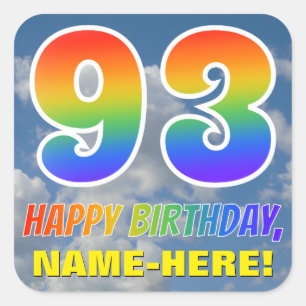Sticker Carré Rainbow Look "93" & "HAPPY BANTHDAY", Nuages, Sky