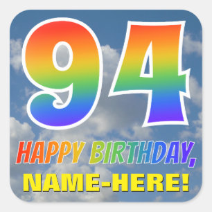Sticker Carré Rainbow Look "94" & "HAPPY BANTHDAY", Nuages, Sky