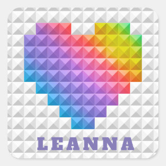 Sticker Carré Rainbow Love Heart Motif géométrique Personnalisé