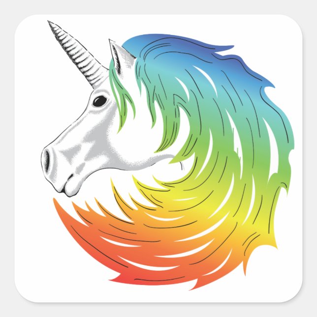 Sticker Carré Rainbow Mane Unicorn (Devant)