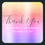 Sticker Carré Rainbow Pastel Mariage Faveur Merci<br><div class="desc">Or,  rose et violet Ombre Rainbow Pastel Mariage Sceau Favor Merci Sticker. Cet autocollant peut être customisé pour inclure votre nom et votre date de mariage et être utilisé pour sceller vos invitations de mariage ou sacs de faveur. Veuillez contacter le concepteur si vous souhaitez faire correspondre des éléments.</div>