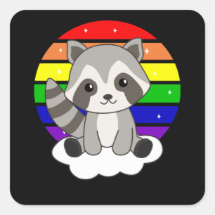 Sticker Carré Rainbow Raccoon Cute Raccoons Pour Enfants