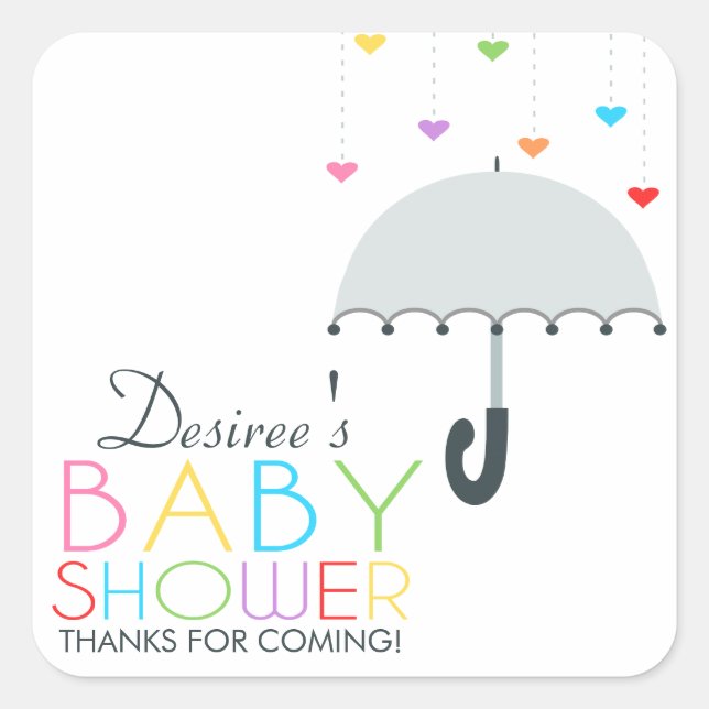Sticker Carré Rainbow Raindrops Baby shower parapluie gris (Devant)