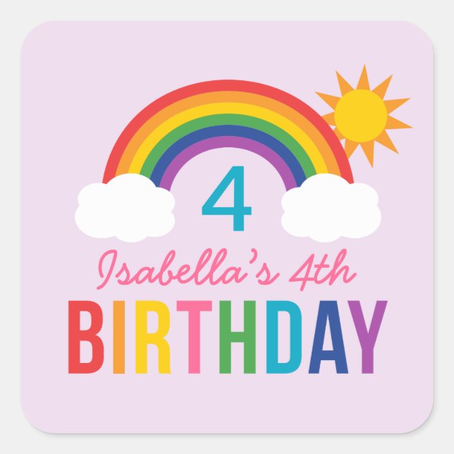 Sticker Carré Rainbow Sky Purple Girls Anniversaire (Devant)