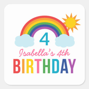 Sticker Carré Rainbow Sky White Girls Birthday Party
