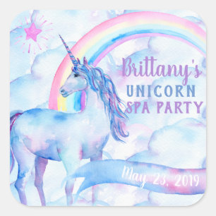 Sticker Carré Rainbow Unicorn Spa fête d'anniversaire