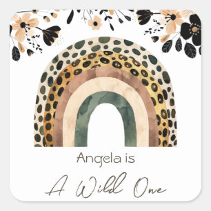 Sticker Carré Rainbow Wild One Boho Floral Anniversaire de enfan