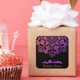 Sticker Carré Ramadan Kareem Motif islamique rose et noir