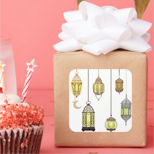 Sticker Carré Ramadan Mubarak Lanternes décor arabesque oriental